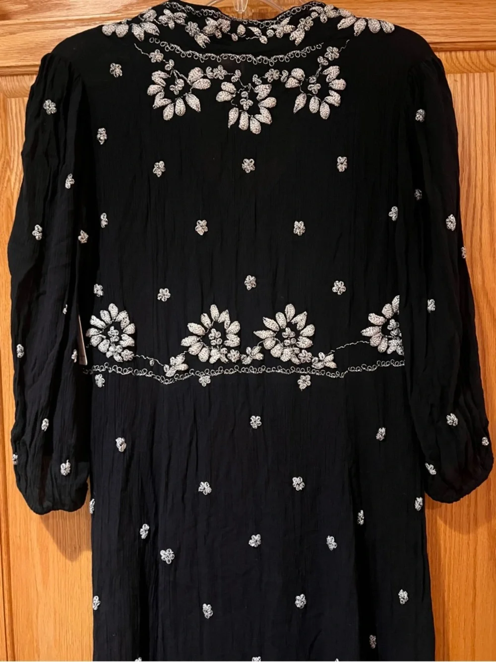 Free People Embroidered Fable V-Neck‎ Empire Waist Midi Dress Black Size Small
